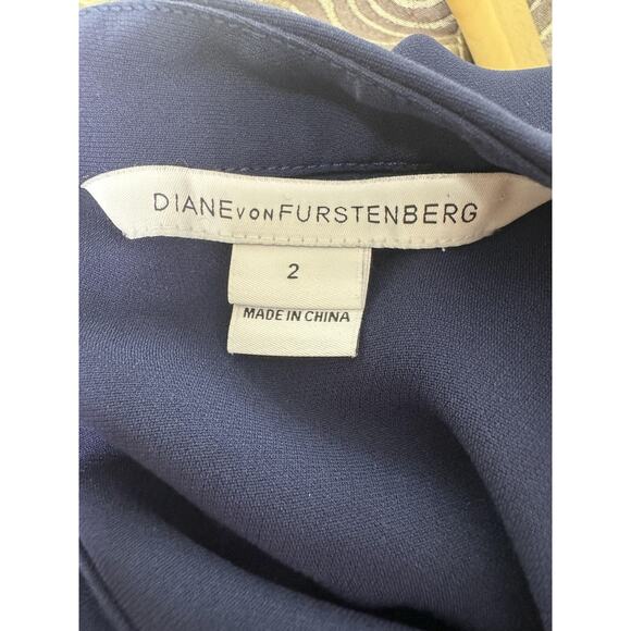 Diane von Furstenberg Jumpsuit Womens 2 Navy Sandra Tie Belt Wide Leg Pockets - Picture 4 of 15